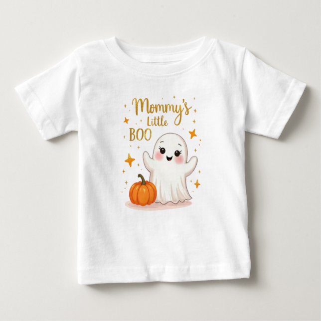 Camiseta De Bebé Pequeña niña BOO de Halloween de mamá (Anverso)