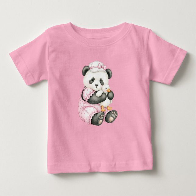 Camiseta De Bebé Pequeña panda con traje de salto rosa de Natasha U (Anverso)