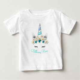 Camiseta De Bebé Pequeña Princesa Unicornio Turquesas Flores