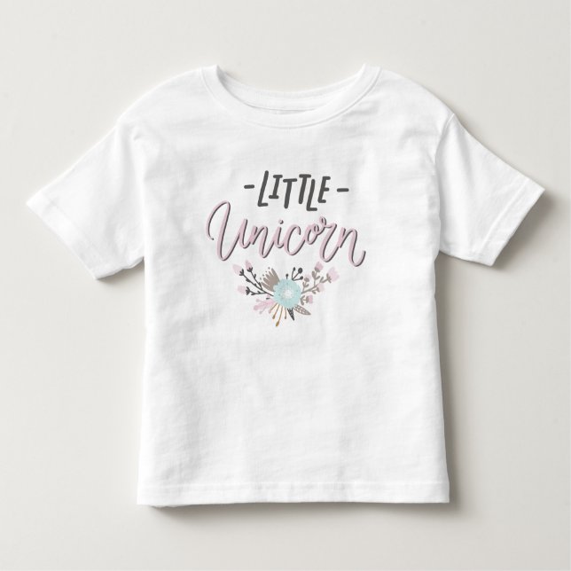 Camiseta De Bebé Pequeña unicornio rosa y gris con floral (Anverso)