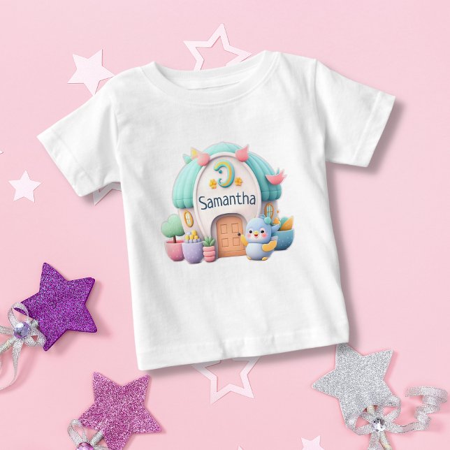 Camiseta De Bebé Pequeña y pequeña casa con pequeño dragón y chica  (Subido por el creador)