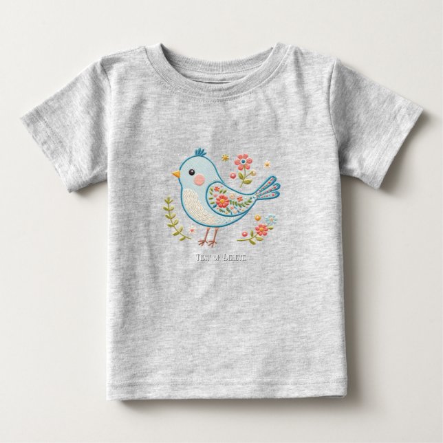 Camiseta De Bebé Pequeño Bird Floral Baby T-Shirt (Anverso)
