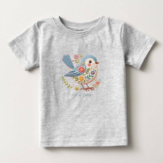 Camiseta De Bebé Pequeño Bird Floral Blue Baby T-Shirt (Anverso)