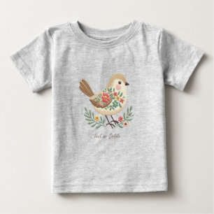 Camiseta De Bebé Pequeño Bird Floral Gold Baby T-Shirt