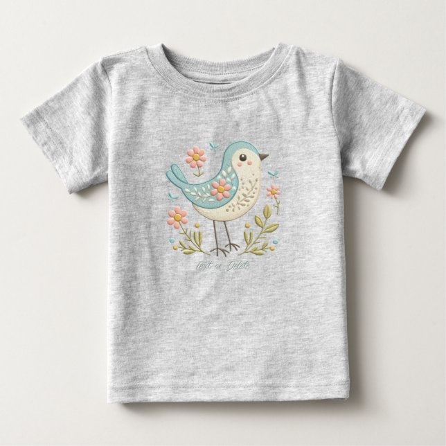 Camiseta De Bebé Pequeño Bird Floral Green Baby T-Shirt (Anverso)