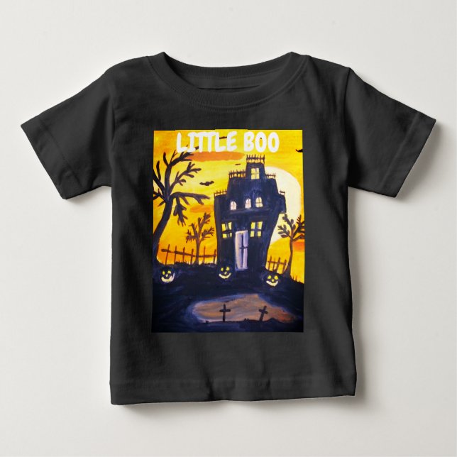 Camiseta De Bebé Pequeño Boo atormentó la acuarela de Halloween (Anverso)