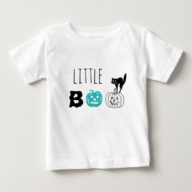 Camiseta De Bebé Pequeño Boo calabaza verde azulada gato negro pers (Anverso)