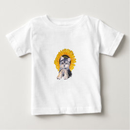 Camiseta De Bebé Pequeño cachorro de Yorkshire y arte de girasol