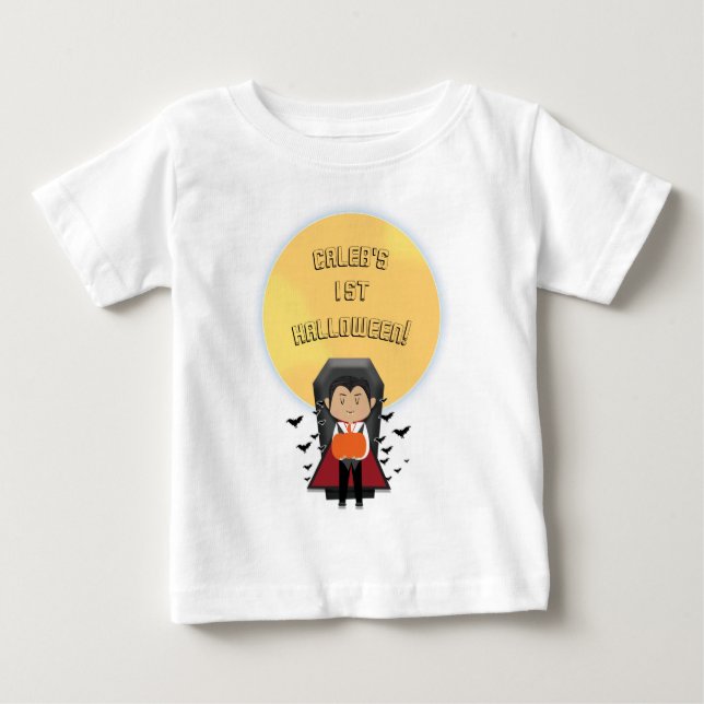 Camiseta De Bebé Pequeño Drácula Primer Vampiro de Halloween y Luna (Anverso)