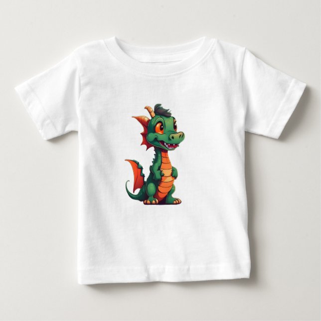 Camiseta De Bebé pequeño dragón verde (Anverso)