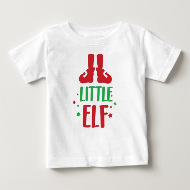 Camiseta De Bebé Pequeño elfo, zapatos elfo, estrellas, Navidades,  (Anverso)