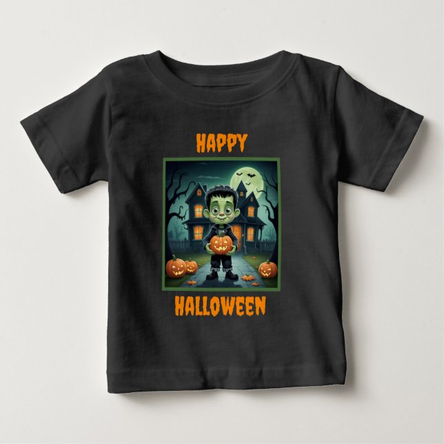 Camiseta De Bebé Pequeño Halloween de Frankenstein (Anverso)