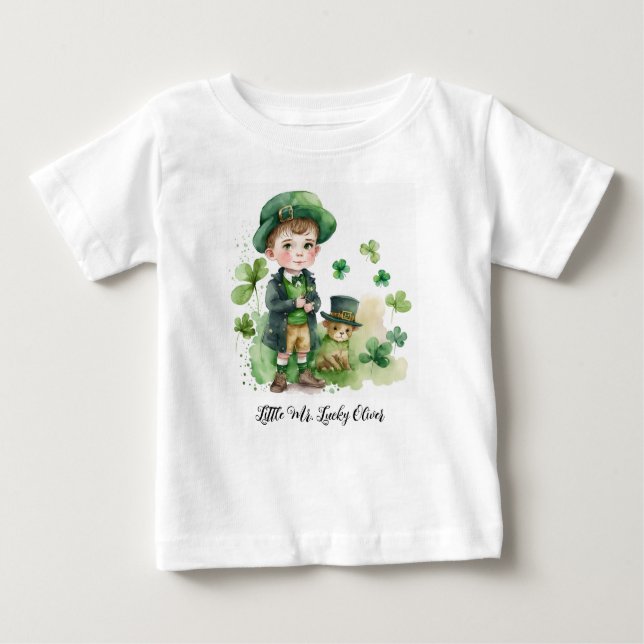 Camiseta De Bebé Pequeño Irich Boy & Puppy Nombre Personalizado (Anverso)