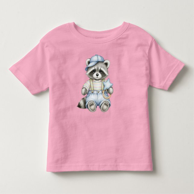 Camiseta De Bebé Pequeño mapache en jeans con tirantes de Natash (Anverso)