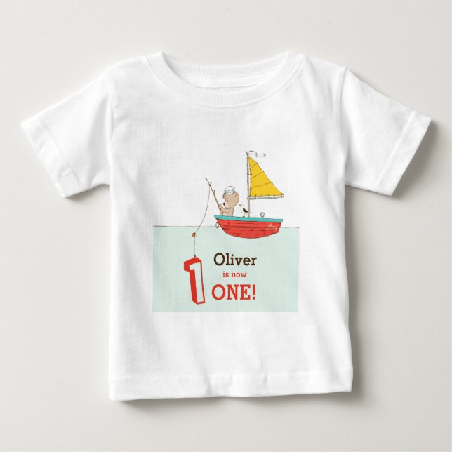 Camiseta De Bebé Pequeño marinero náutico de primer cumpleaños (Anverso)