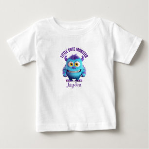 Camiseta De Bebé Pequeño Monstruo Lindo Cuernos Morados Personaliza