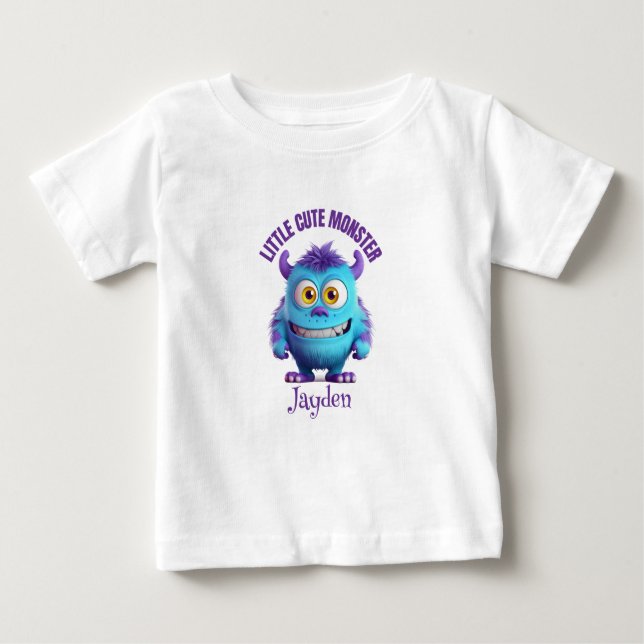 Camiseta De Bebé Pequeño Monstruo Lindo Cuernos Morados Personaliza (Anverso)