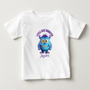 Camiseta De Bebé Pequeño monstruo lindo morado de cuernos personali