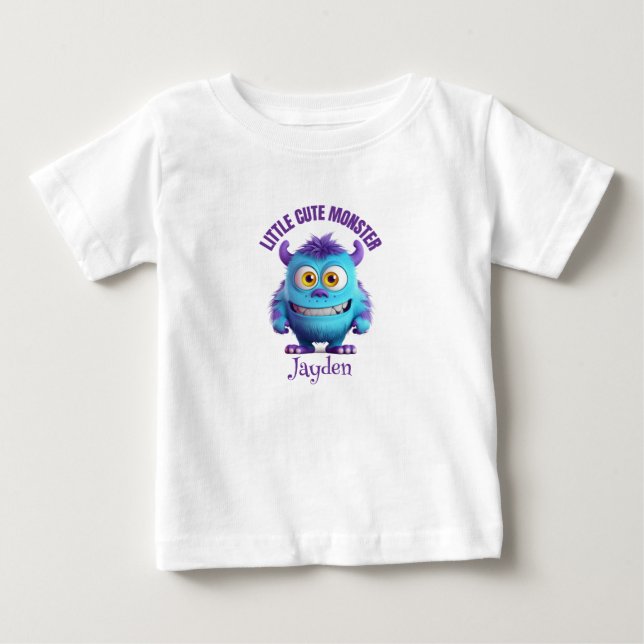 Camiseta De Bebé Pequeño monstruo lindo morado de cuernos personali (Anverso)