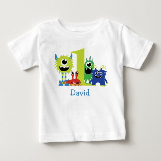 Camiseta De Bebé Pequeño Monstruo Niño Primera Jornada de Cumpleaño (Anverso)