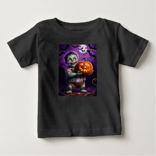 Camiseta De Bebé Pequeño monstruo verde y amigo de calabaza