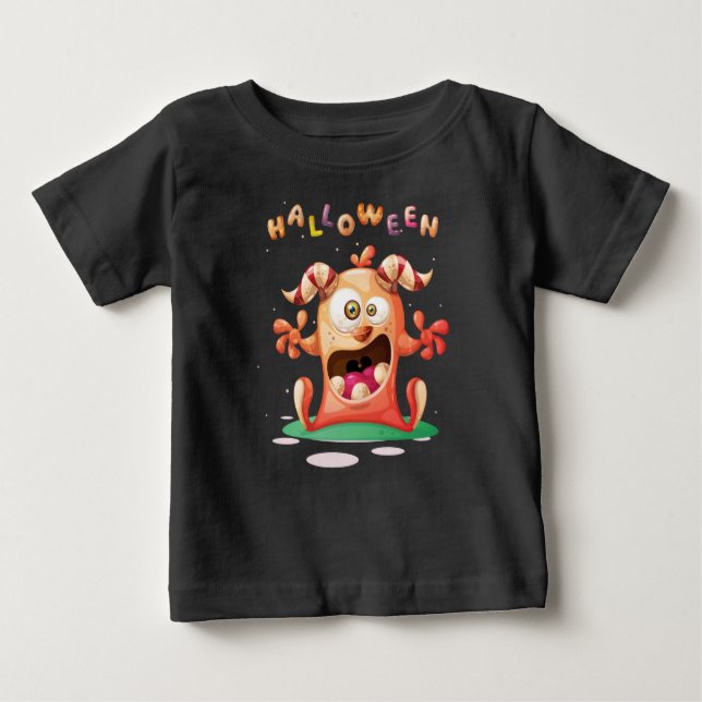 Camiseta De Bebé Pequeño niño en el Monstruo Infantil de Halloween (Anverso)