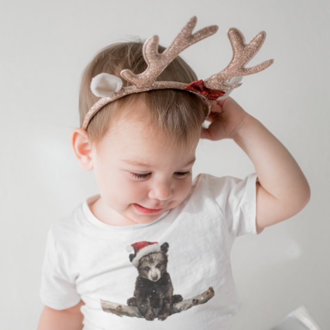 Camiseta De Bebé Pequeño oso de navidades con gorra, personalizable (Subido por el creador)