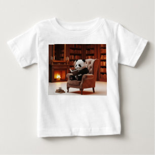 Camiseta De Bebé Pequeño Panda Leyendo en una Biblioteca Acogedora
