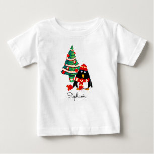 Camiseta De Bebé Pequeño pingüino Entrega de Navidades de nombres