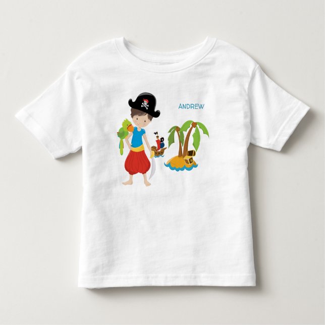 Camiseta De Bebé Pequeño pirata con tesoro y loro (Anverso)
