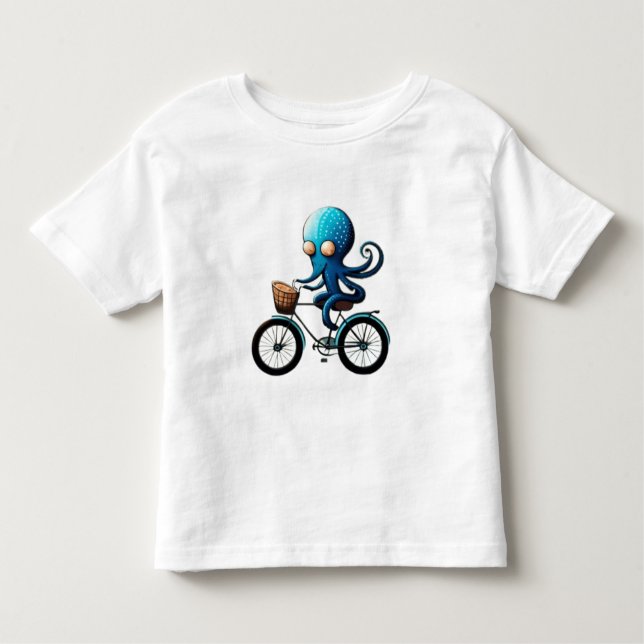 Camiseta De Bebé Pequeño pulpo azul lindo en una bicicleta (Anverso)