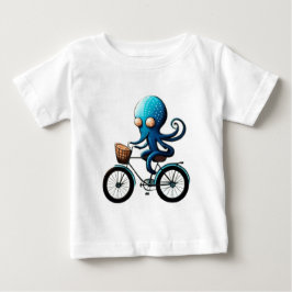 Camiseta De Bebé Pequeño pulpo azul lindo en una bicicleta