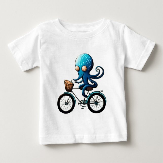 Camiseta De Bebé Pequeño pulpo azul lindo en una bicicleta (Anverso)