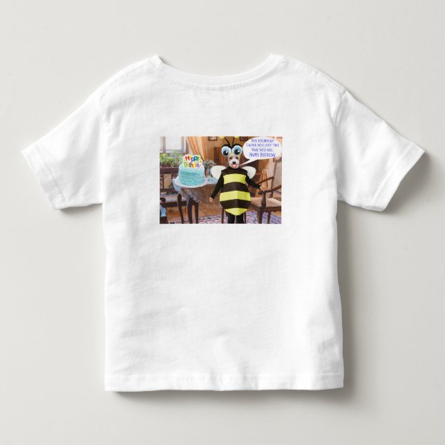 Camiseta De Bebé pequeño tee. Feliz cumpleaños. Perro de abejas (Reverso)
