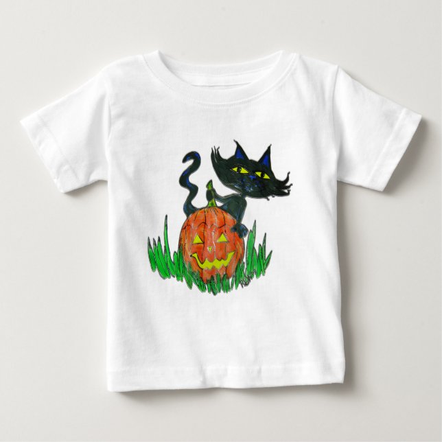 Camiseta De Bebé Pequeño Tee Shirt - Halloween Kitty & Pumpkin