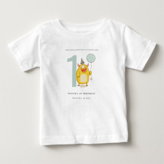 Camiseta De Bebé Pequeño y lindo monstruo de Aqua amarillo cualquie (Anverso)