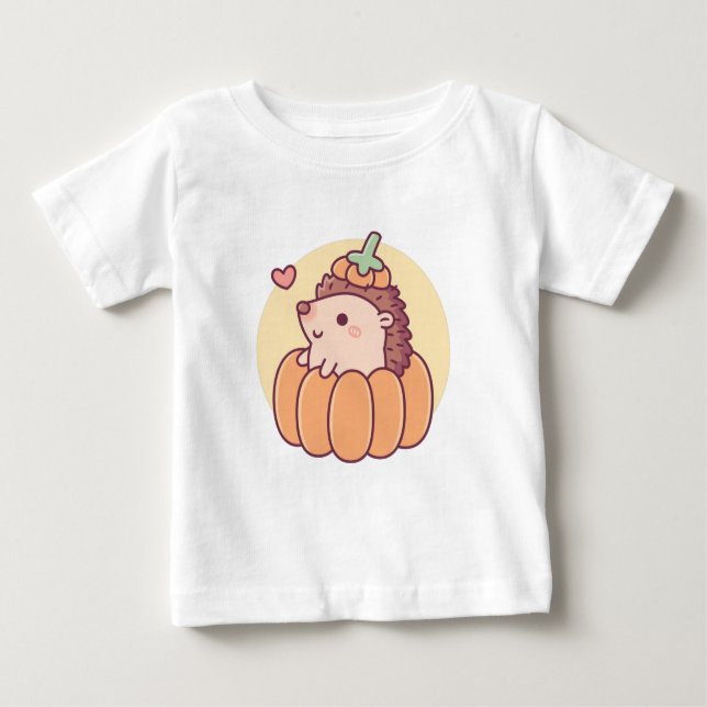 Camiseta De Bebé Pequeño Y Pequeño Hedgehog En La Calabaza Hallowee (Anverso)