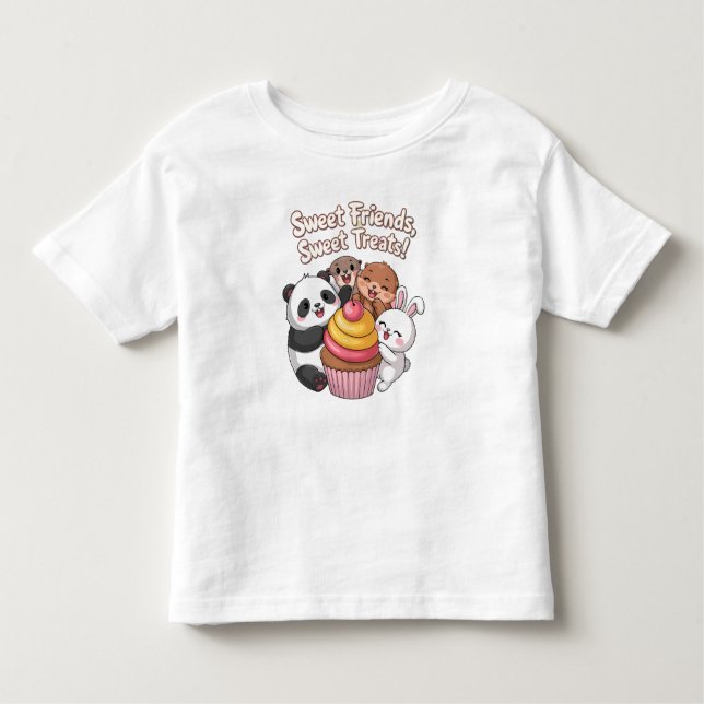 Camiseta De Bebé Pequeños amigos de animales con torta - Trajes dul (Anverso)