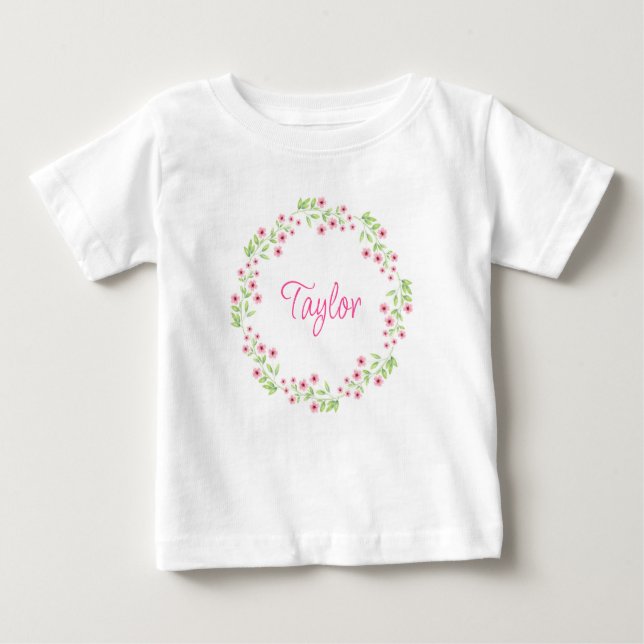 Camiseta De Bebé Pequeños floreros rosados Wreath acuarela (Anverso)