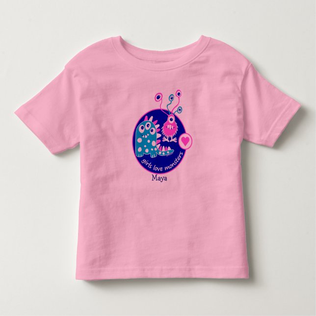 Camiseta De Bebé Pequeños monstruos rosados divertidos adaptables (Anverso)