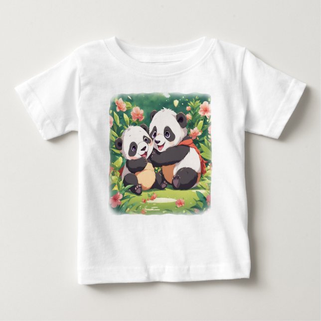 Camiseta De Bebé Pequeños Pandas Jugadores Cuidados - Estilo Anime (Anverso)