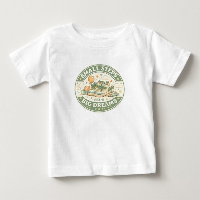 Camiseta De Bebé Pequeños Pasos Grandes Sueños Pre-K (Anverso)