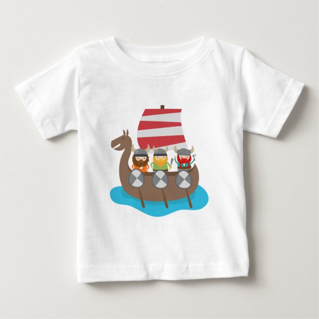 Camiseta De Bebé Pequeños Vikingos en nave (Anverso)