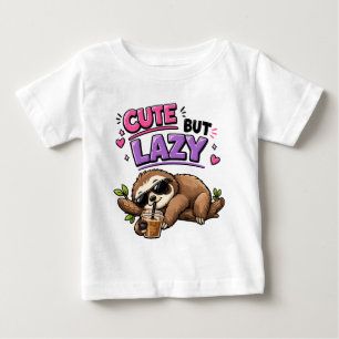 Camiseta De Bebé Perezoso lindo pero perezoso con café helado