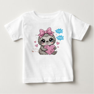 Camiseta De Bebé Perezoso Lindo Sosteniendo un Corazón