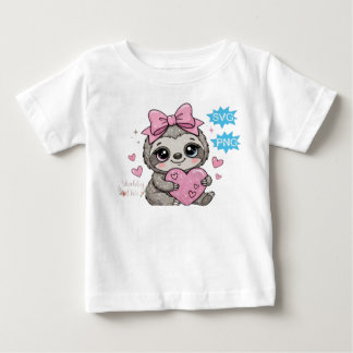 Camiseta De Bebé Perezoso Lindo Sosteniendo un Corazón