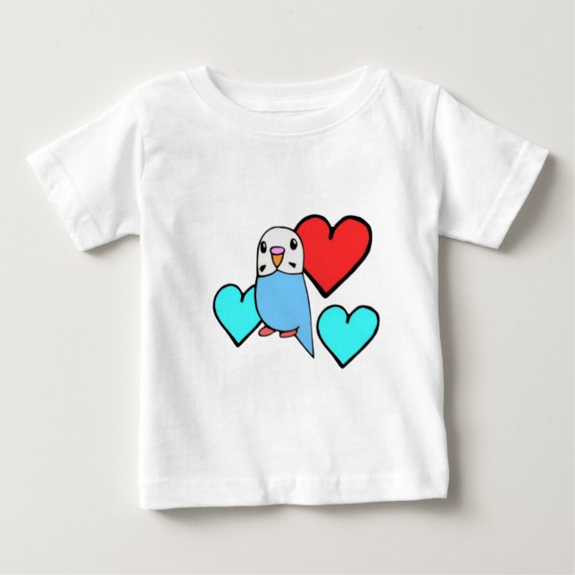 Camiseta De Bebé Periquito Azul con Corazones (Anverso)