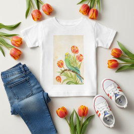 Camiseta De Bebé Periquito con Tulipanes Mascotas Exóticas