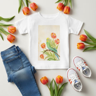 Camiseta De Bebé Periquito con Tulipanes Mascotas Exóticas