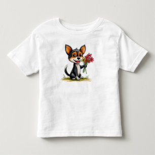 Camiseta De Bebé Perrito Adorable Con Flores Regalo Para Niños